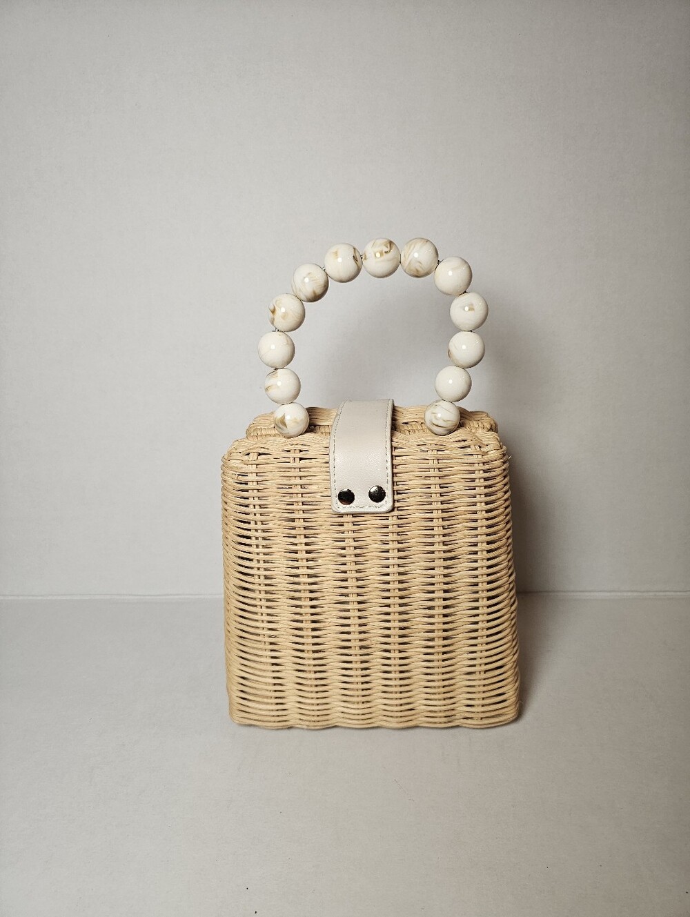 Antik Kraft Woven Rattan Top-Handle Bag with Beaded Handle - Cream - Picture 7 of 8